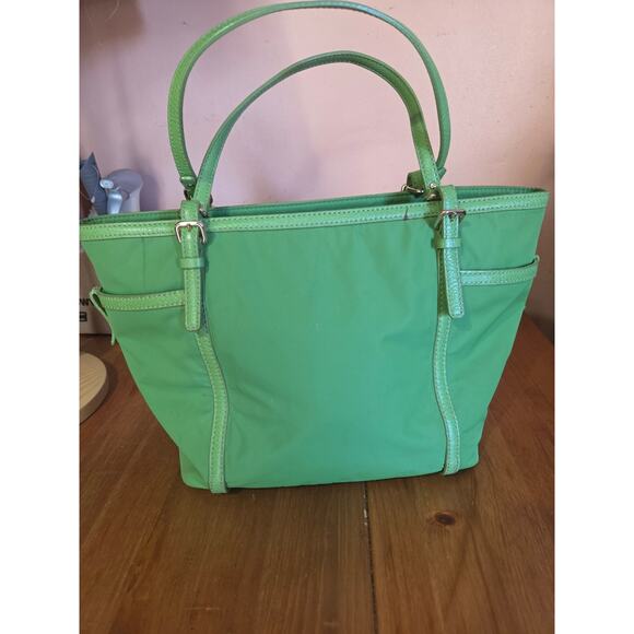 Kate Spade Apple Green Nylon And Leather Tote Bag Large Lots Of Storage - Picture 3 of 7